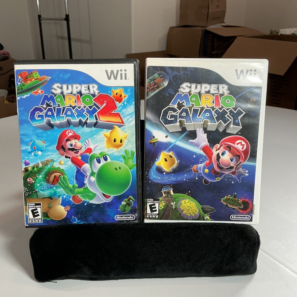 Nintendo Super Mario Galaxy 1 and 2 Wii Video Game Bundle Not Mint